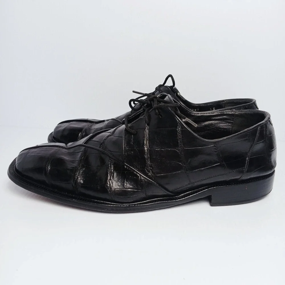 Fennix Italy Mens Alligator Dress Shoes Black Square Toe Size 13